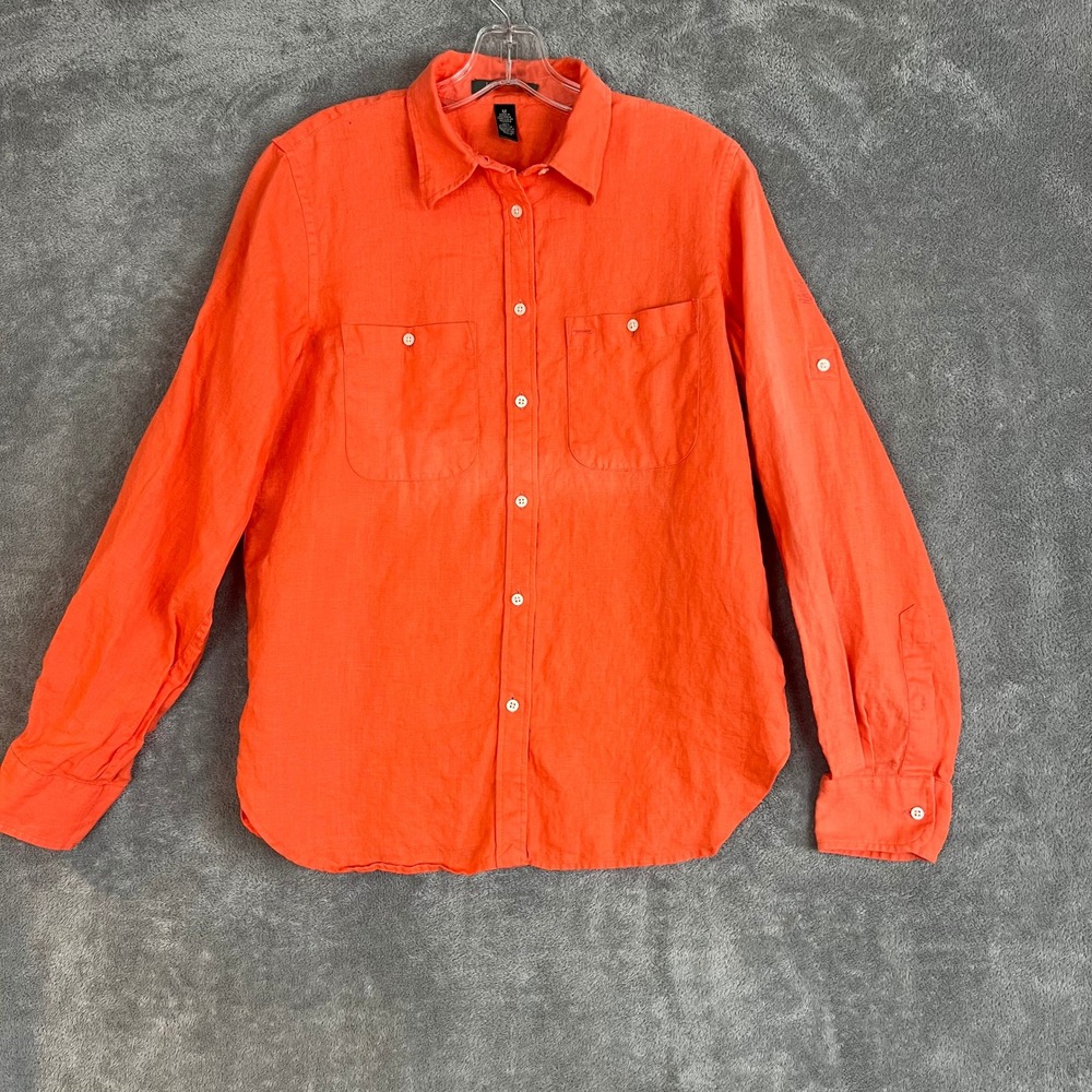 Ralph Lauren Button Down Top Womens M 100% Linen Orange Beachy Vacation